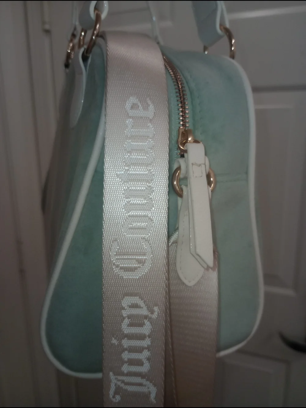 Juicy Couture Mint Green Velvet Satchel with White Handles